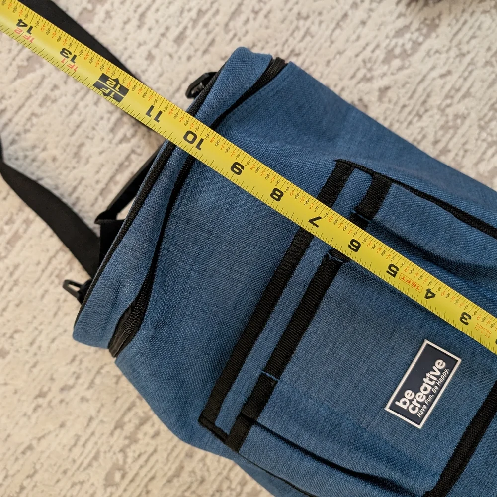 Knitting Bag Yarn Tote Organizer Crochet Storage Blue Linen with Cotton Lining